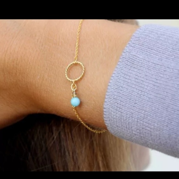 Simple Minimalist Dainty Bracelet Circle Turquoise - Picture 2 of 4